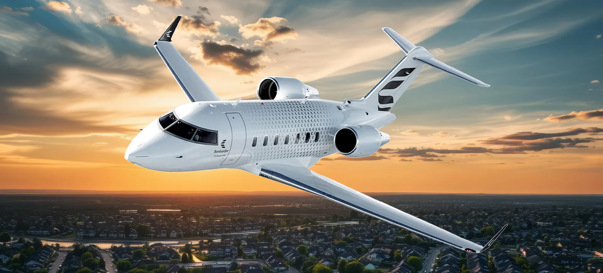 Avion Bombardier qui vole au dessus de Columbus, Ohio
